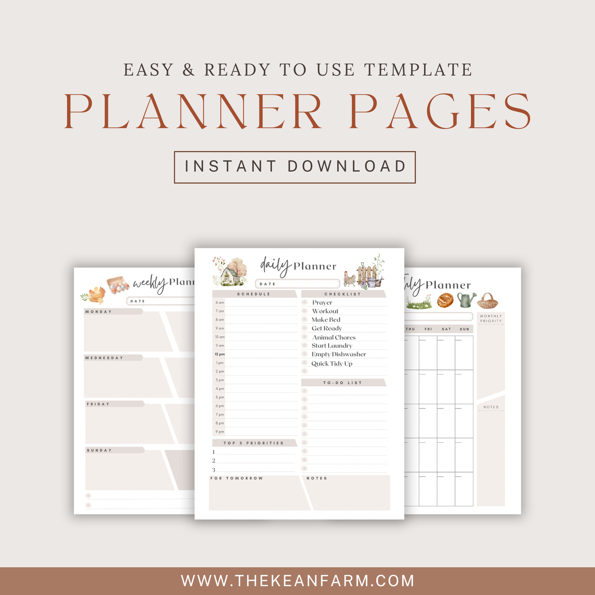 Farmhouse Planner Printable Bundle | Daily Weekly Monthly & To-Do List ...