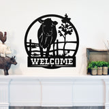 Cow Welcome Metal Farm Sign | Rustic Farmhouse Decor