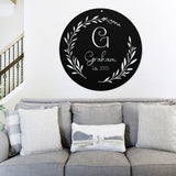 Monogram Steel Wreath Sign ~ Outdoor Metal Sign, Door Hanger Sign, Last Name Sign, Wedding Gift, Personalized Metal Sign, Gift For Couple