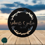 Monogram Steel Wreath Sign ~ Outdoor Metal Sign, Door Hanger Sign, Last Name Sign, Wedding Gift, Personalized Metal Sign, Gift For Couple