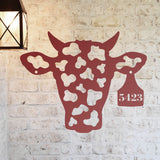 House Number Cow Tag Sign ~ Metal Porch Sign | Metal Gate Sign | Farm Entrance Sign | Metal Farmhouse | Cow Sign | Highland Cow | Address