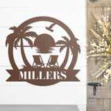 Custom Beach Decor | Nautical Decor | Lake House Decor | Summer Beach House Sign | Metal Coastal Decor | Outdoor Sign Sunset Beach Monogram
