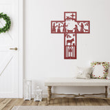 Cross Nativity Scene Christmas Porch Sign ~ Custom Metal Door Hanger, Personalized Christmas Decor, Winter Porch Sign, Metal Christmas Sign