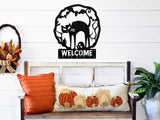 Spooky Cat Welcome Sign ~ Metal Porch Sign, Fall Door Hanger, Fall Metal Sign, Metal Fall Sign, Fall Sign, Porch Sign, Custom Autumn Sign