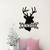 Deer Head Family Name Christmas Sign ~ Christmas Door Hanger, Personalized Christmas Décor, Custom Winter Porch Sign, Metal Christmas Sign