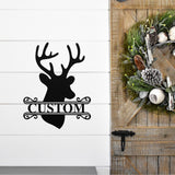 Deer Head Family Name Christmas Sign ~ Christmas Door Hanger, Personalized Christmas Décor, Custom Winter Porch Sign, Metal Christmas Sign