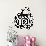 Christmas Reindeer Last Name Sign ~Christmas Door Hanger, Personalized Christmas Décor, Custom Winter Porch Sign, Metal Christmas Porch Sign