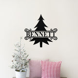 Christmas Tree Last Name Sign ~ Christmas Door Hanger, Personalized Christmas Décor, Custom Winter Porch Sign, Metal Christmas Porch Sign