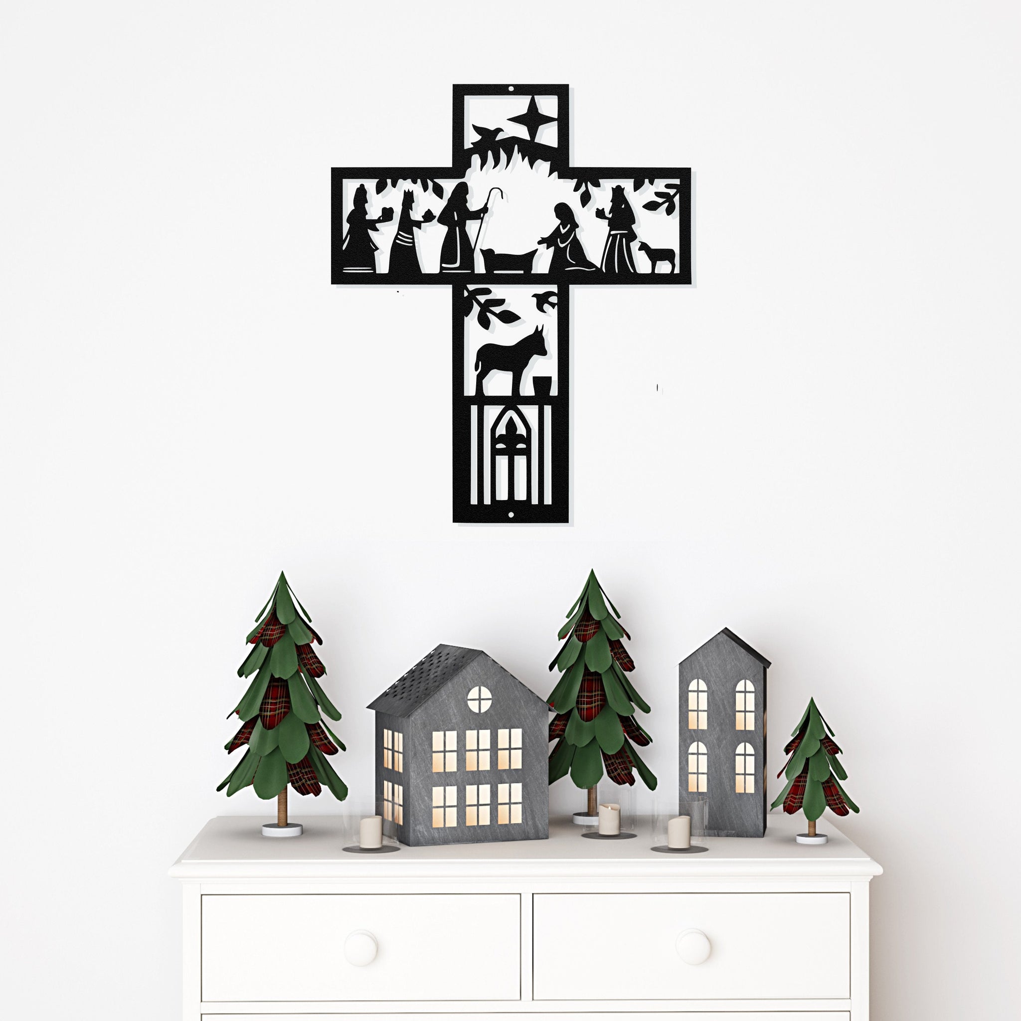 Cross Nativity Scene Christmas Porch Sign ~ Custom Metal Door