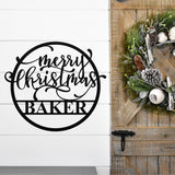 Merry Christmas Ornament Family Name Sign ~ Christmas Door Hanger, Personalized Christmas Décor, Custom Winter Porch Sign, Metal Christmas