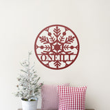 Winter Snowflake Ornament Family Name Sign ~ Christmas Door Hanger, Personalized Christmas Décor, Custom Winter Porch Sign, Metal Christmas