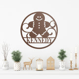 Gingerbread Ornament Family Name Sign ~ Christmas Door Hanger, Personalized Christmas Décor, Custom Winter Porch Sign, Metal Christmas