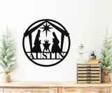 Nativity Family Name Sign ~ Christmas Door Hanger, Personalized Christmas Décor, Custom Winter Porch Sign, Christmas Porch Sign