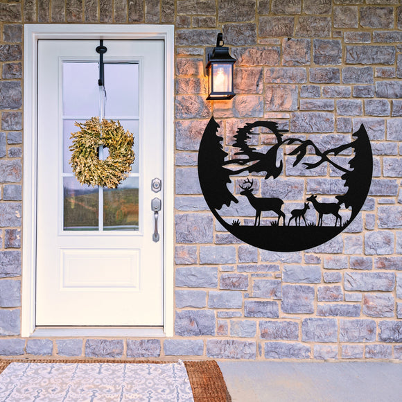 Mountain & Deer Scene ~ Metal Porch Sign | Personalized Metal Sign | Custom Porch