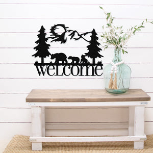 Welcome Bear Scene ~ Metal Porch Sign | Personalized Metal Sign | Custom Porch