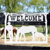Cowboy Welcome Farm Sign ~ Metal Porch Sign | Metal Gate Sign | Farm Entrance Sign | Metal Farmhouse