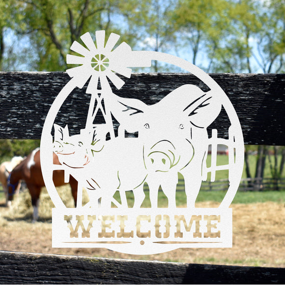 Pig Welcome Farm Sign ~ Metal Porch Sign | Metal Gate Sign | Farm Entrance Sign | Metal Farmhouse