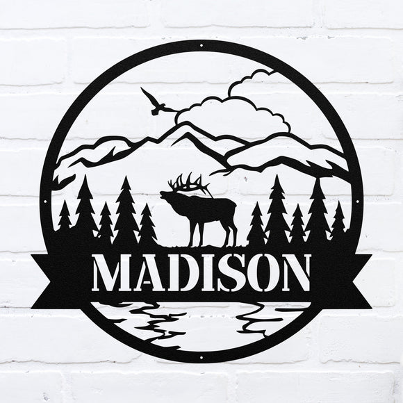 Mountain Moose Monogram ~ Metal Porch Sign | Metal Gate Sign | Farm Entrance Sign | Metal Farmhouse