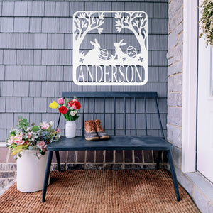 Custom Easter Bunny Sign ~ Metal Porch Sign | Front Door Sign | Personalized Entrance Sign | Metal Spring Sign
