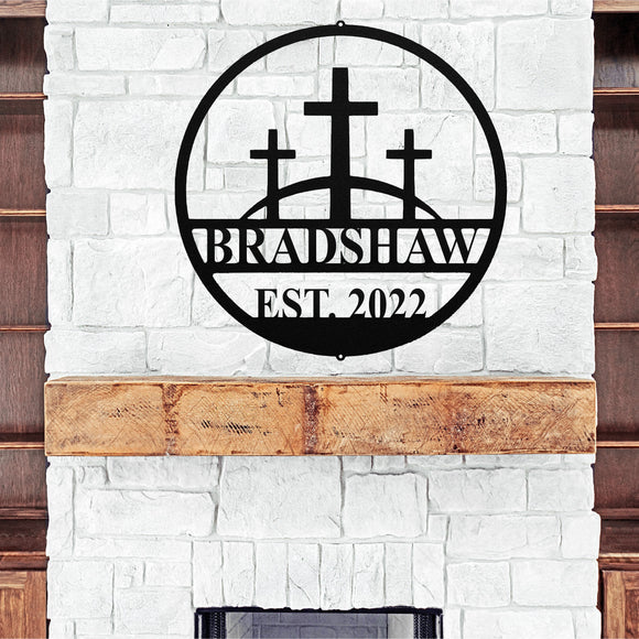 Custom Christian Cross Metal Sign ~ Metal Porch Sign | Front Door Sign | Personalized Entrance Sign | Metal Spring Sign