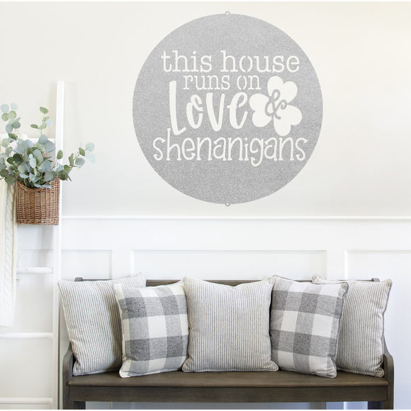 This Home Runs On Love And Shenanigans ~ Metal Porch Sign | Front Door Sign | Personalized Entrance Sign | Metal Spring Sign