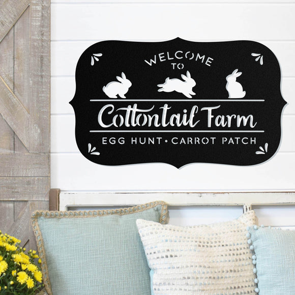 Welcome To Cottontail Farm Sign ~ Metal Porch Sign | Front Door Sign | Personalized Entrance Sign | Metal Spring Sign