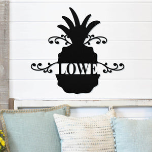 Pineapple Monogram Sign ~ Metal Porch Sign - Outdoor Sign - Front Door Sign - Metal Beach Sign - Beach House