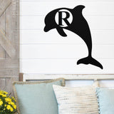 Dolphin Monogram Sign ~ Metal Porch Sign - Outdoor Sign - Front Door Sign - Metal Beach Sign - Beach House
