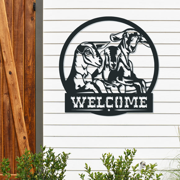 Welcome Cute Goats Sign ~ Custom Porch Sign | Metal Porch Sign | Custom Gifts | Personalized Metal Sign