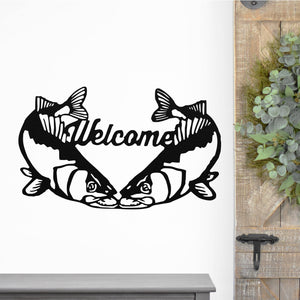 Fish Welcome Sign ~ Metal Porch Sign - Outdoor Sign - Front Door Sign - Metal Mountain Sign - Fishing Sign