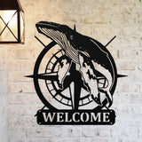 Whale Welcome Sign ~ Metal Porch Sign - Outdoor Sign - Front Door Sign - Metal Beach Sign - Beach House