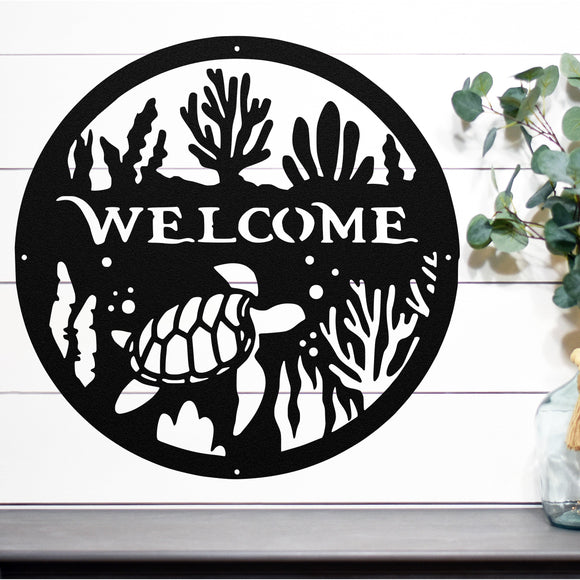 Welcome Ocean Sign ~ Metal Porch Sign - Outdoor Sign - Front Door Sign - Metal Beach Sign - Beach House