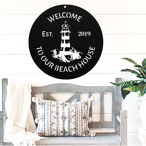 Welcome To Our Beach House Sign ~ Metal Porch Sign - Outdoor Sign - Front Door Sign - Metal Beach Sign - Beach House
