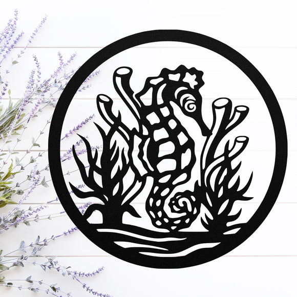 Sea Horse Round Sign ~ Metal Porch Sign - Outdoor Sign - Front Door Sign - Metal Beach Sign - Beach House