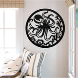 Octopus Round Sign ~ Metal Porch Sign - Outdoor Sign - Front Door Sign - Metal Beach Sign - Beach House