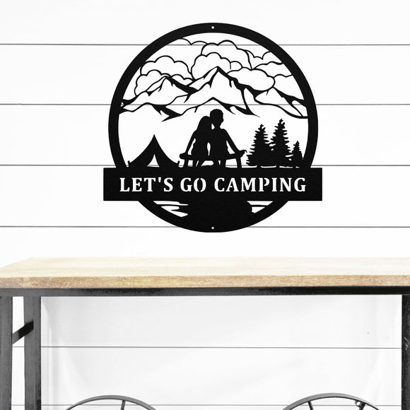 Let's Go Camping Sign ~ Metal Porch Sign | Outdoor Sign | Front Door Sign | Metal Camper Sign | Camping Sign