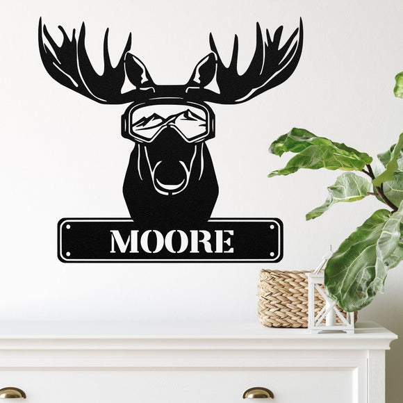 Moose Snowboarding Custom Sign ~ Metal Porch Sign - Outdoor Sign - Personalized Metal Sign - Snowboarding Sign