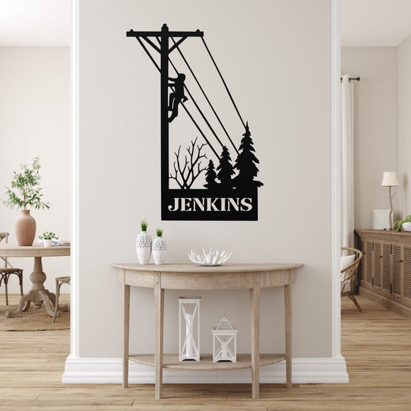 Lineman Custom Name Sign ~ Metal Porch Sign - Outdoor Sign - Personalized Metal Sign - Occupational Sign