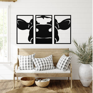 Cow Face Three Piece Set ~ Metal Porch Sign - Outdoor Sign - Personalized Metal Sign - Family Monogram Sign - Steel Farmhouse Sign