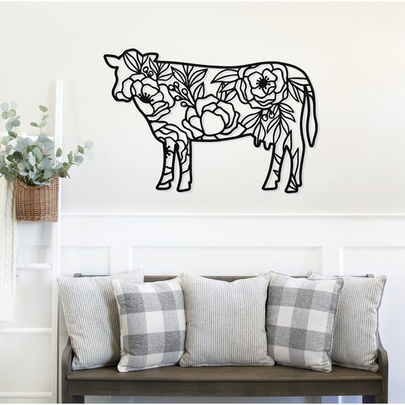 Floral Cow ~ Metal Porch Sign | Personalized Metal Sign | Custom Porch