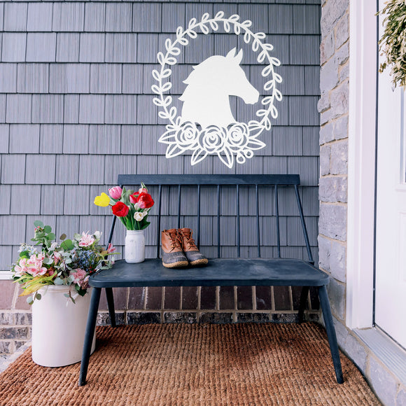 Horse Floral Frame Sign ~ Metal Porch Sign | Personalized Metal Sign | Custom Porch