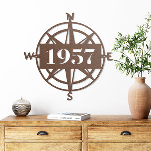 Compass House Number Sign ~ Metal Porch Sign, House Number Sign, Metal Address Number Sign, Steel Address Plaque Sign, Home Number Sign