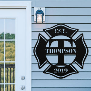Fire Fighter Family Monogram Sign ~ Metal Porch Sign, Family Home Sign, Last Name Family Sign, Front Door Metal Sign, Monogram Name Sign