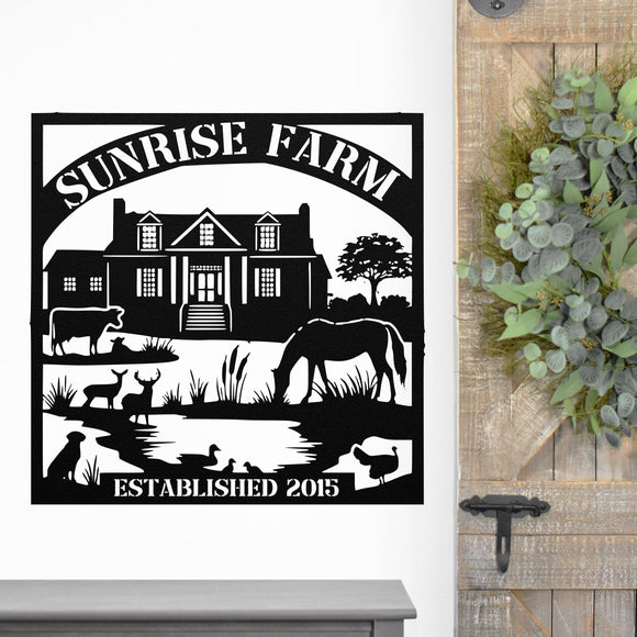 Farm Scene Name Sign ~ Metal Porch Sign | Metal Gate Sign | Farm Entrance Sign | Metal Farmhouse