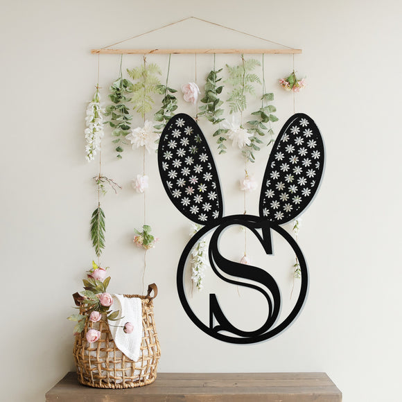 Easter Bunny Ears Family Monogram Sign ~ Metal Porch Sign | Front Door Sign | Personalized Entrance Sign | Metal Spring Sign