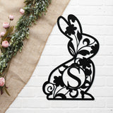 Floral Easter Bunny Monogram Sign ~ Metal Porch Sign | Front Door Sign | Personalized Entrance Sign | Metal Spring Sign