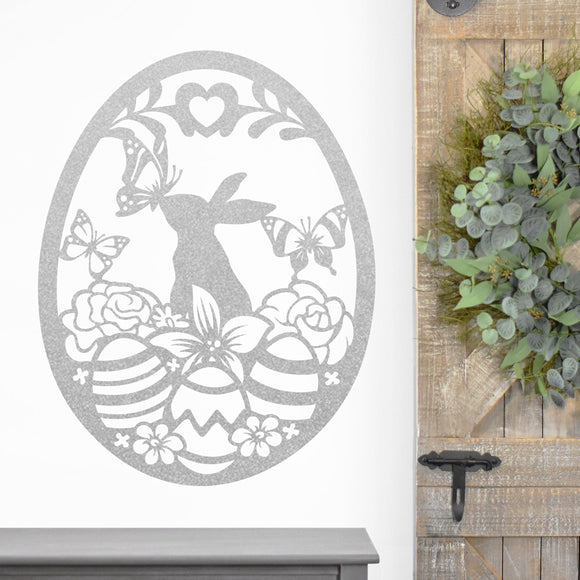 Floral Easter Bunny Sign ~ Metal Porch Sign | Front Door Sign | Personalized Entrance Sign | Metal Spring Sign