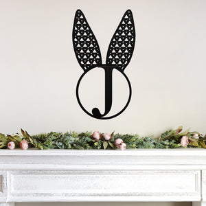 Cute Rabbit Ears Monogram Sign ~ Metal Porch Sign | Front Door Sign | Personalized Entrance Sign | Metal Spring Sign
