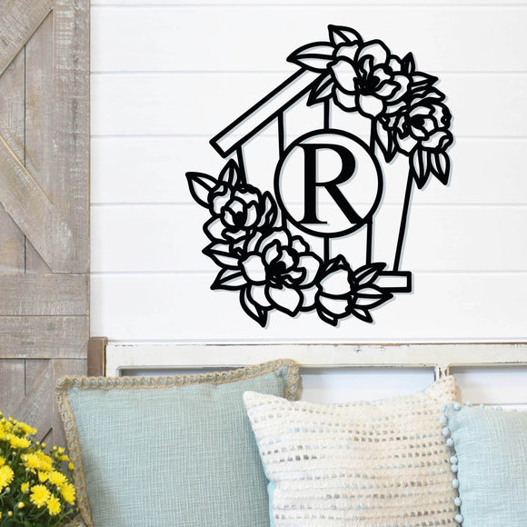 Monogram Bird House Sign ~ Metal Porch Sign | Front Door Sign | Personalized Entrance Sign | Metal Spring Sign