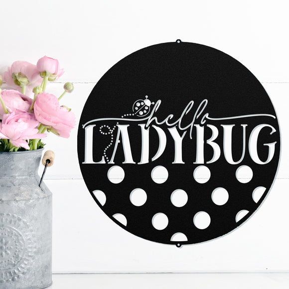Hello Lady Bug Metal Sign ~ Metal Porch Sign | Front Door Sign | Personalized Entrance Sign | Metal Spring Sign